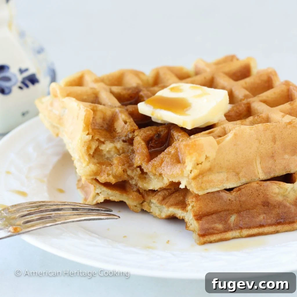 Fluffy Buttermilk Waffles for a Relaxed Sunday 4 Close-up of Golden Buttermilk Waffles with Silver Fork