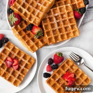 Delicious Yeasted Waffles ready to be served