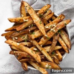 Baked french fries in a bowl, ready to serve.