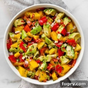 Mango avocado salad in a bowl.