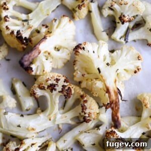 Easy Rosemary Lemon Roasted Cauliflower on baking sheet