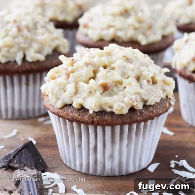 Decadent German Chocolate Cupcakes 5 Batch of German Chocolate Cupcakes with visible ganache