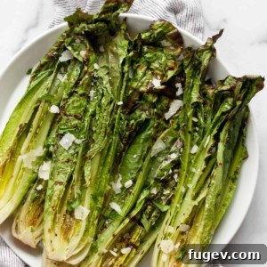 Grilled romaine hearts on a plate.