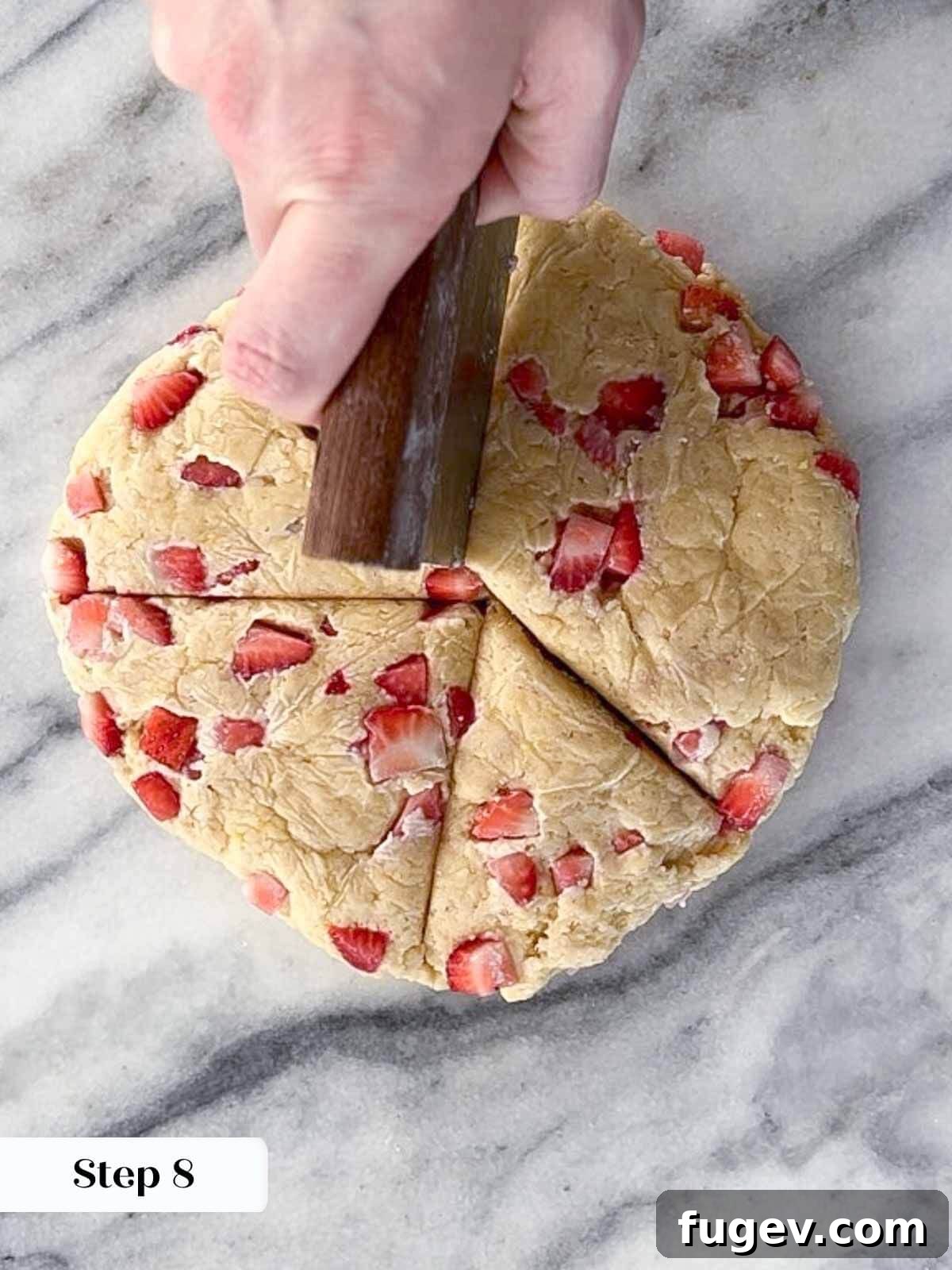Sweet Summer Strawberry Scones 10 Scones brushed with cream and sprinkled with turbinado sugar.