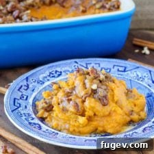 35 Essential Thanksgiving Sides 17 Lightened Up Sweet Potato Casserole, a delicious and healthier holiday side.