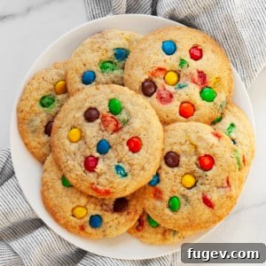 Crispy M&M Cookies on a plate