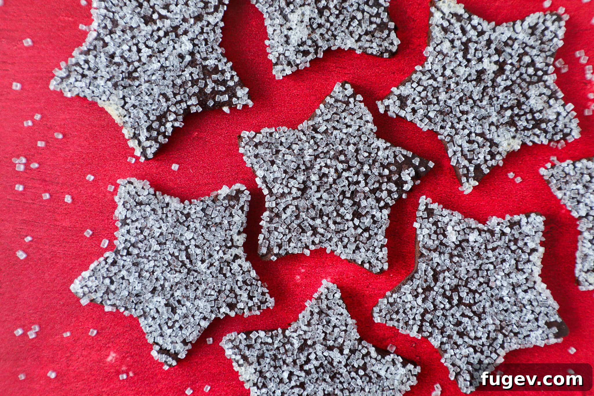 Zesty Chocolate Orange Shortbread 6 Sparkling Christmas Cookies on Red Background