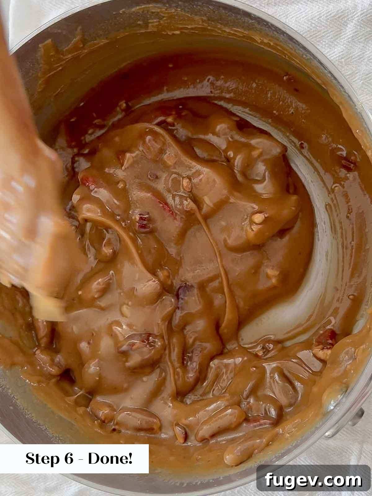 Caramel Pecan Bliss 10 praline candy ready to portion in pot.
