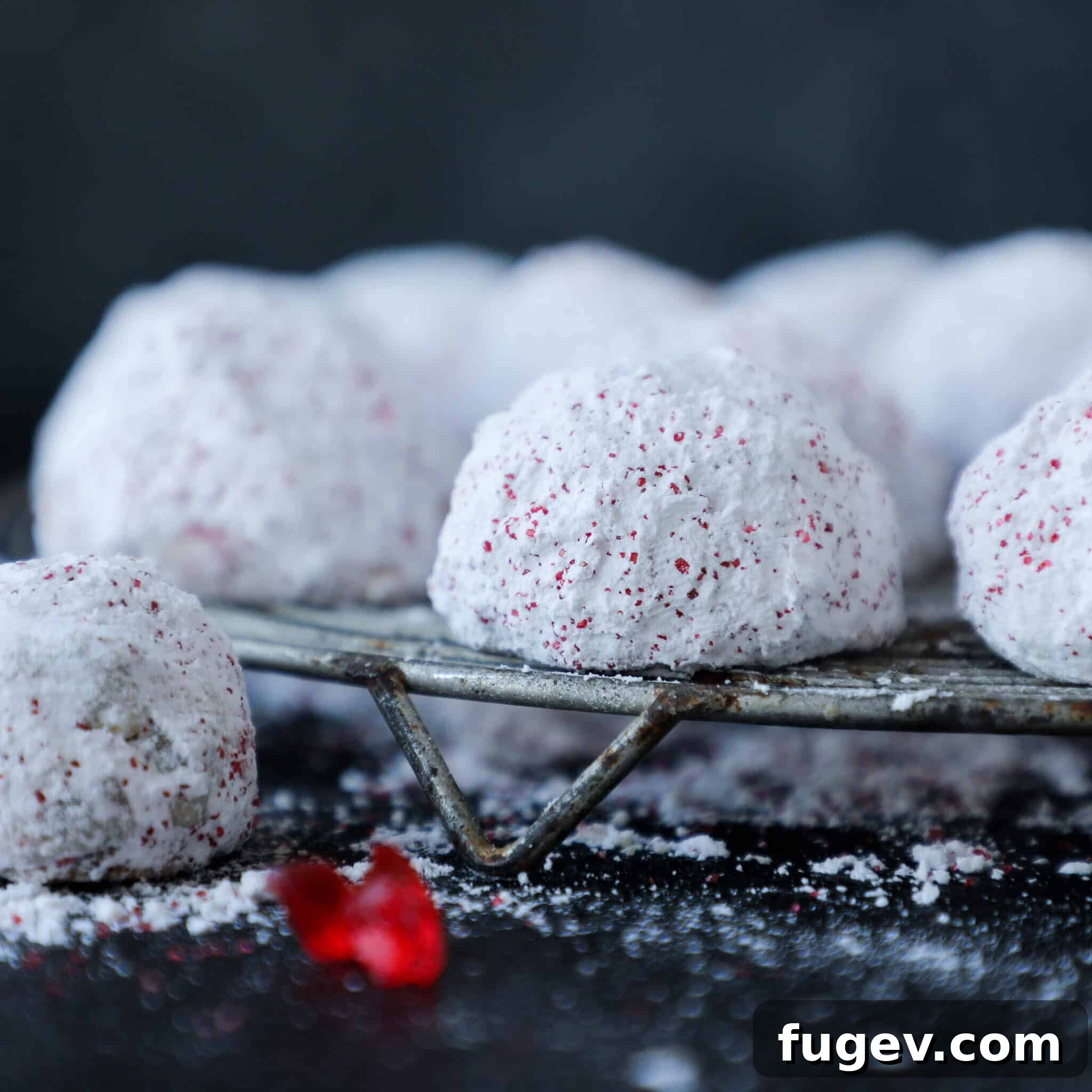 Ruby Red Pistachio Snow Kisses 3 Bright red maraschino cherries, key for the festive color of the snowball cookies
