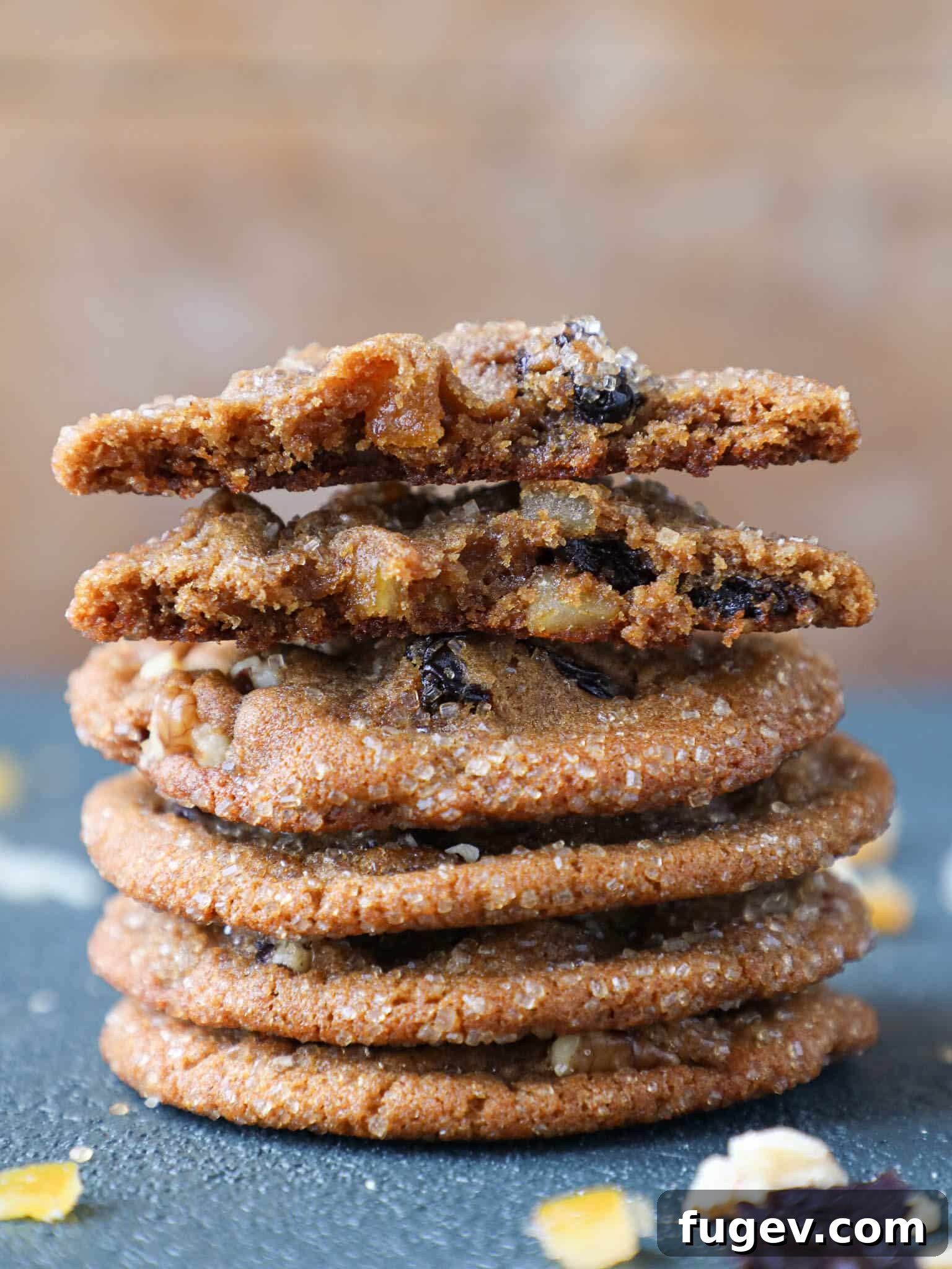 Sun-Kissed Cherry Molasses Chews 2 Crumb shot of a Cherry Orange Molasses Cookie revealing its chewy interior