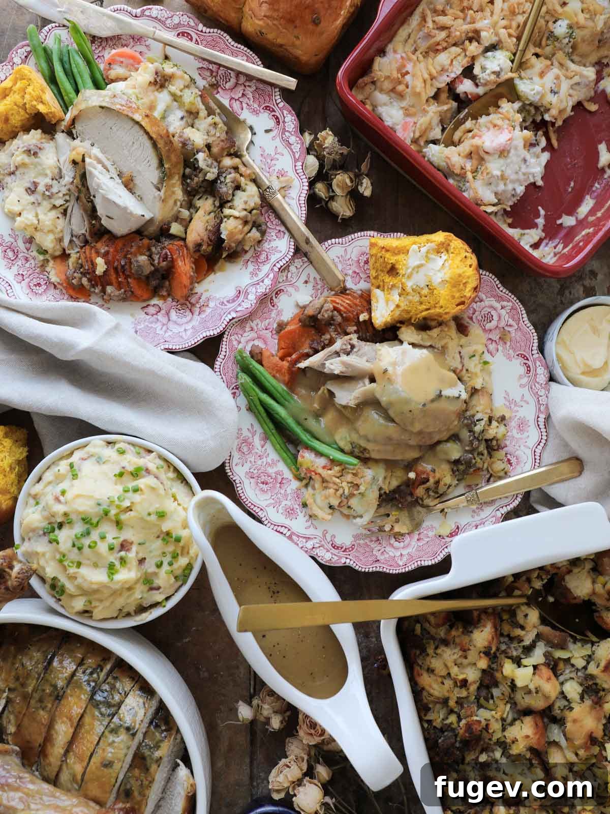 Stress-Free Thanksgiving Recipes 2 An elegantly set Thanksgiving dinner table, inviting guests to enjoy an easy and delicious holiday meal.