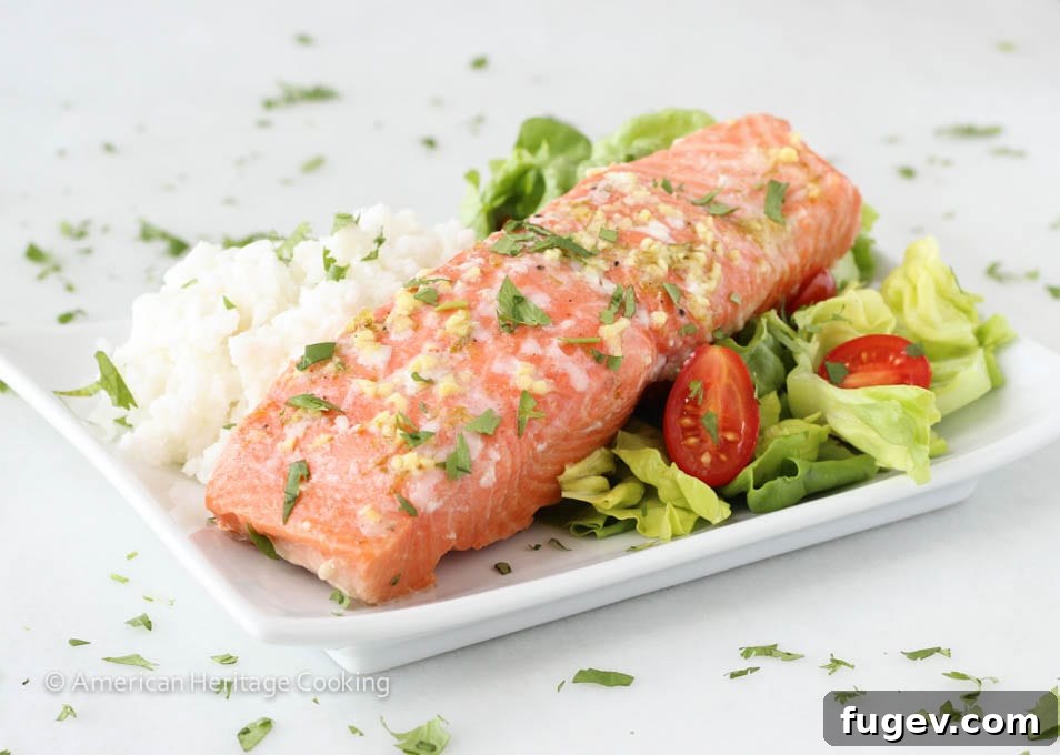 Citrus Ginger Salmon with Creamy Coconut Rice 2 Freshly cooked Ginger Lime Salmon served with fluffy Coconut Rice, garnished with cilantro.