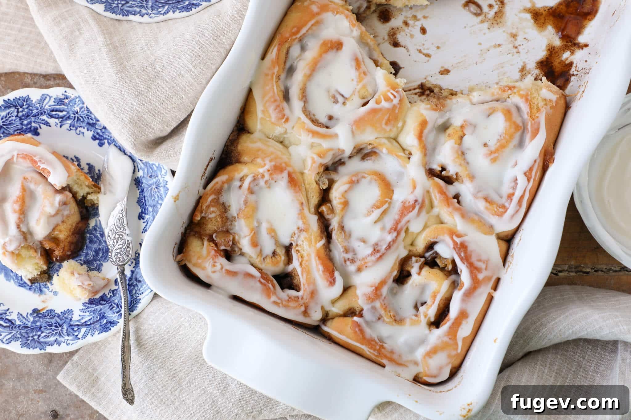 Warm Apple Cinnamon Rolls 6 Baked Spiced Fruit Buns in a dish
