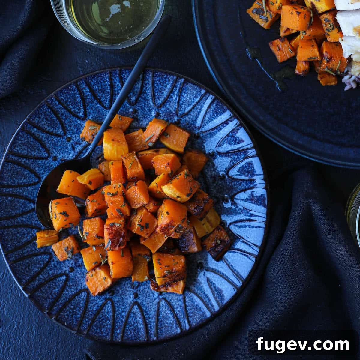 Harvest Spice Roasted Butternut Squash 4 Seasoned Baked Gourd Cubed - Cubed butternut squash ready for seasoning