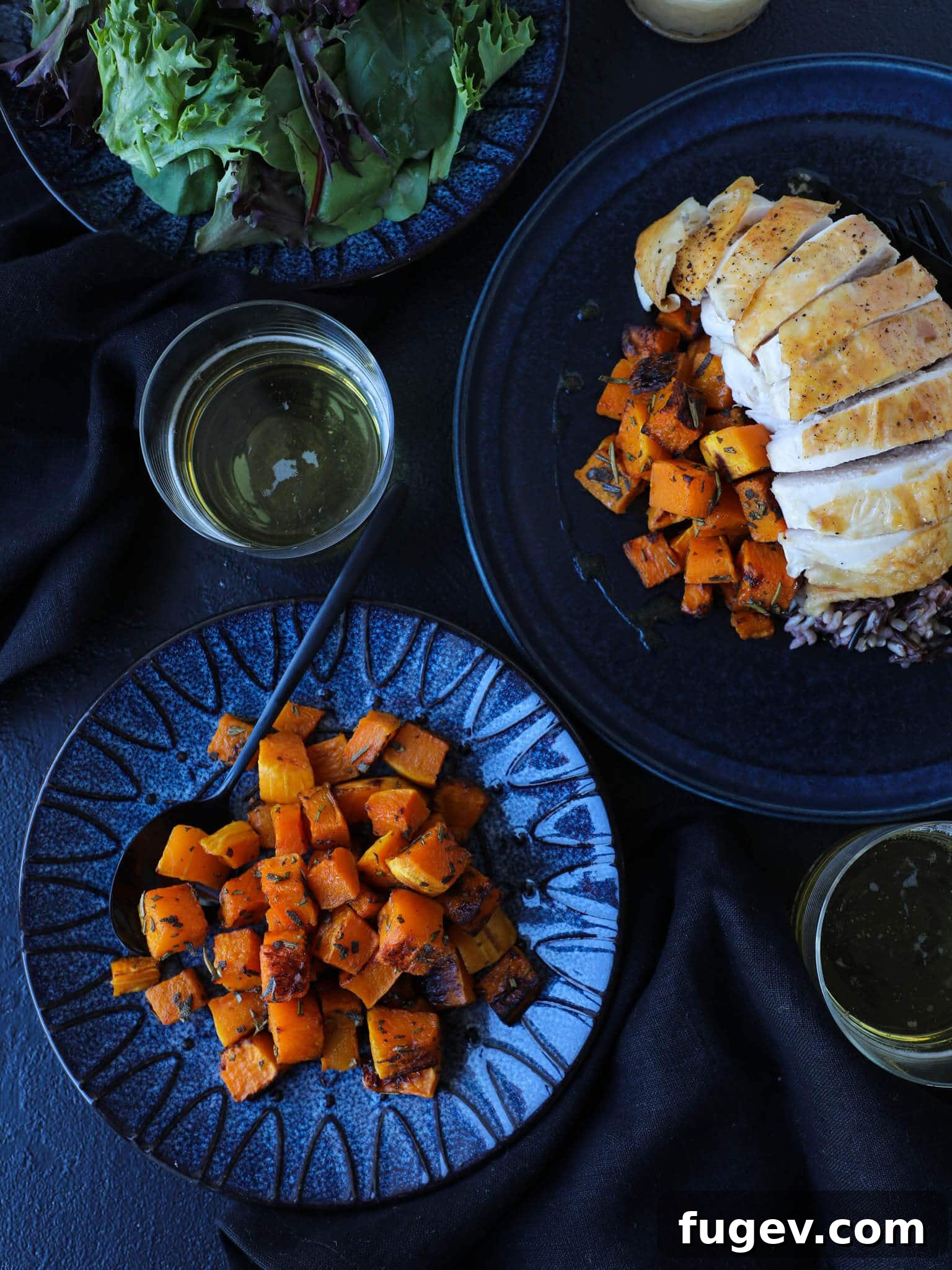 Harvest Spice Roasted Butternut Squash 5 Seasoned Baked Gourd Sliced Chicken - Roasted Butternut Squash served with chicken