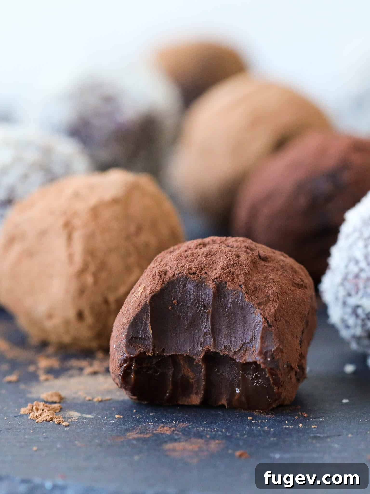 Nutella Bliss Bites 2 Dark Chocolate Nutella Truffles Texture showcasing their rich, smooth interior.