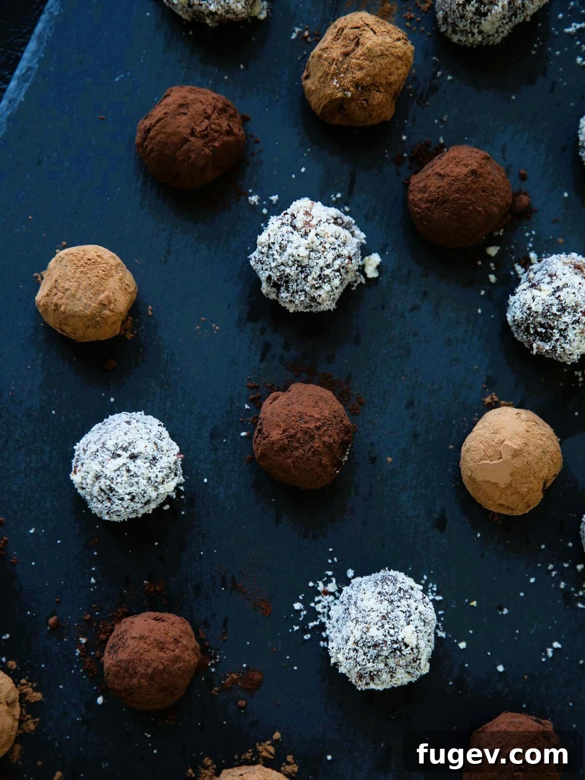 Nutella Bliss Bites 6 Nutella truffles arranged artfully on a blue countertop.