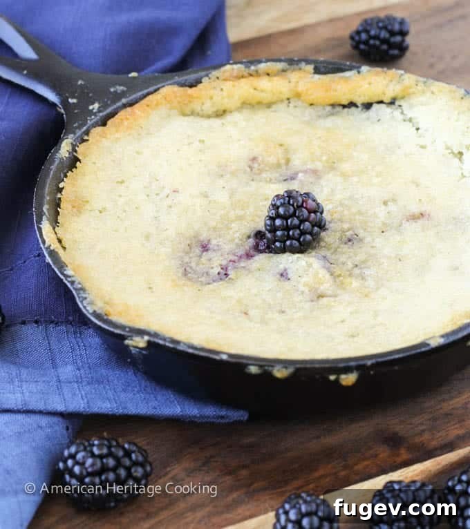 Blackberry Buckle Grandma's Legacy Bake 3 Old Fashioned Blackberry Buckle baking in a cast iron skillet