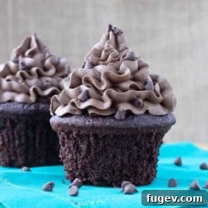 Chocolate cupcake with chocolate frosting, a rich and satisfying Valentine's treat.