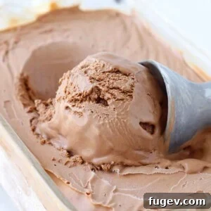 Perfect scoop of chocolate ice cream being scooped from frozen glass dish.