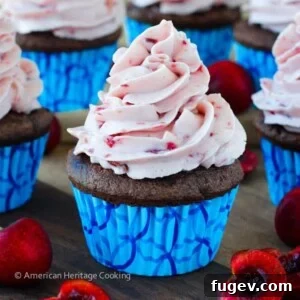 Double Chocolate Cupcakes with Cherry Mascarpone Frosting, a decadent Valentine's Day treat.