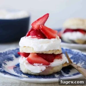 Strawberry Shortcake for Two stacked with whipped cream, an inviting Valentine's Day Dessert.