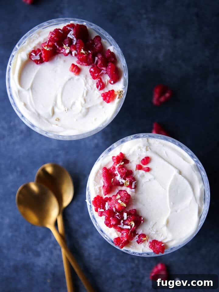 Sweets for Your Sweetheart 5 White Chocolate Raspberry Mousse served in two coupes, an elegant choice for Valentine's Day Desserts.