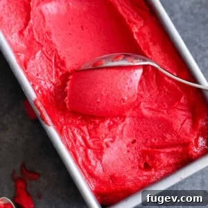 Raspberry Sorbet being scooped with a silver spoon, a refreshing and elegant treat.
