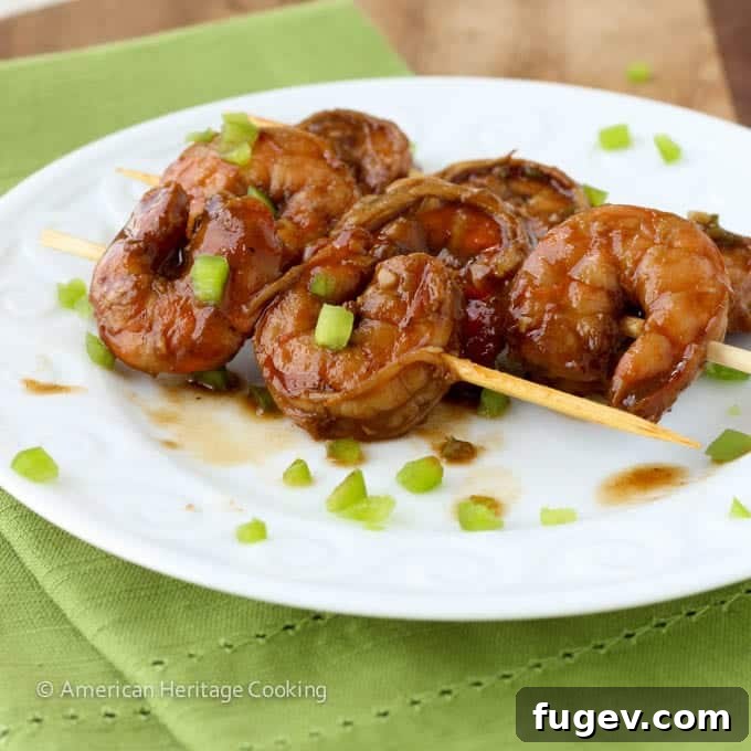 Smoky Ale Shrimp Sizzle 8 Spicy Barbecue Beer Shrimp on skewers with cilantro