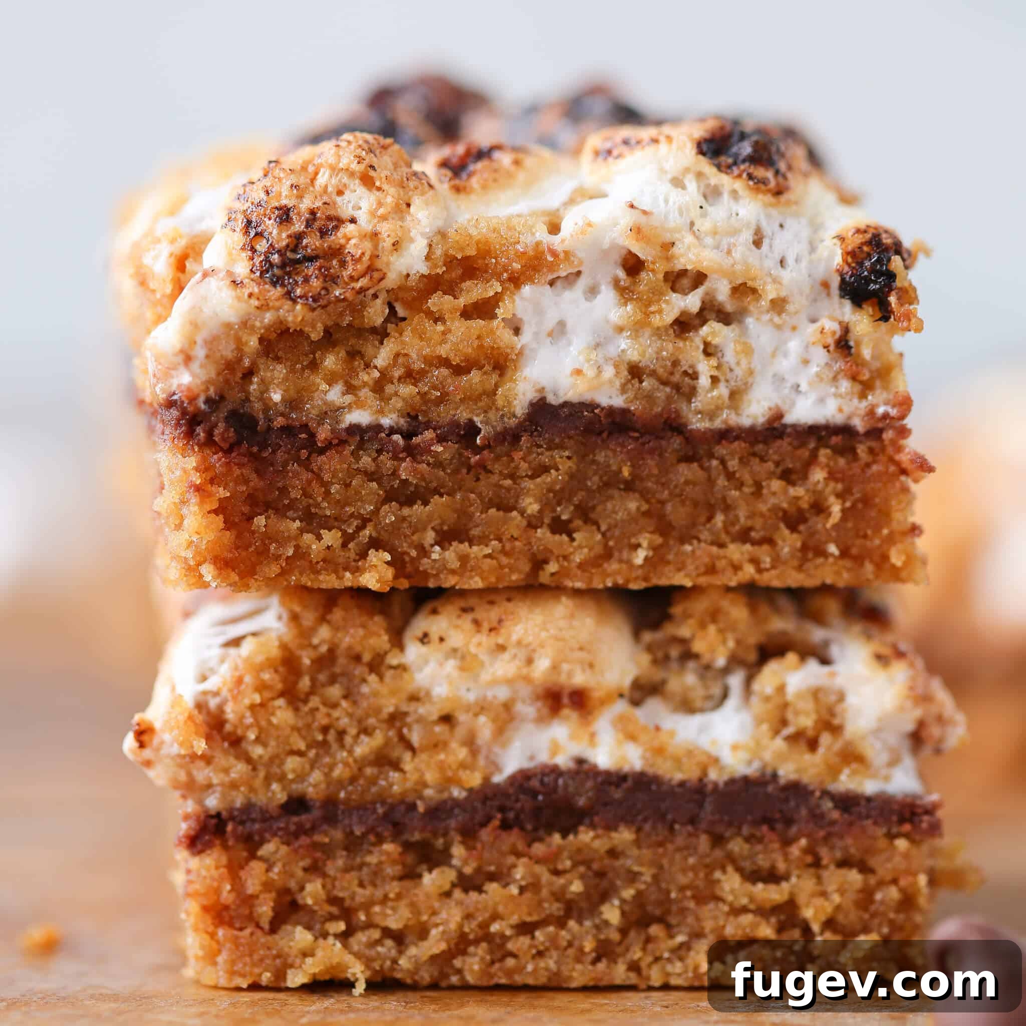 Ooey Gooey S'mores Crumble Bars 4 Detailed interior texture of a Soft Chewy S'mores Crumble Bar showing melted chocolate and marshmallow