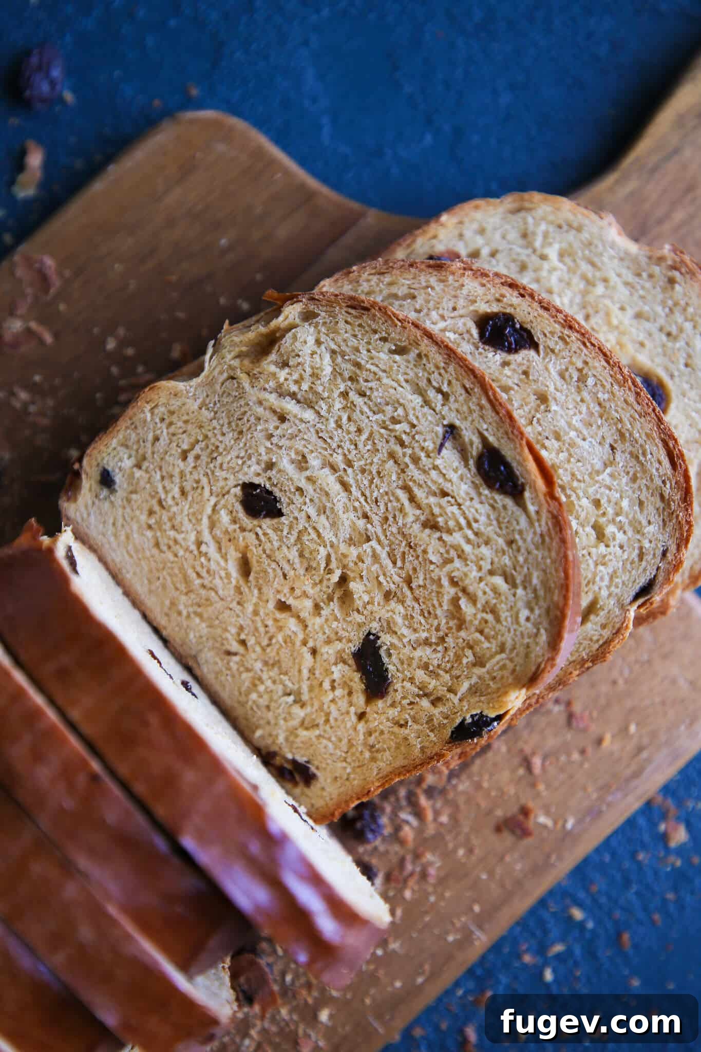 Warm Homemade Raisin Bread 2 Old Fashioned Raisin Bread Loaf sliced raisin studded.