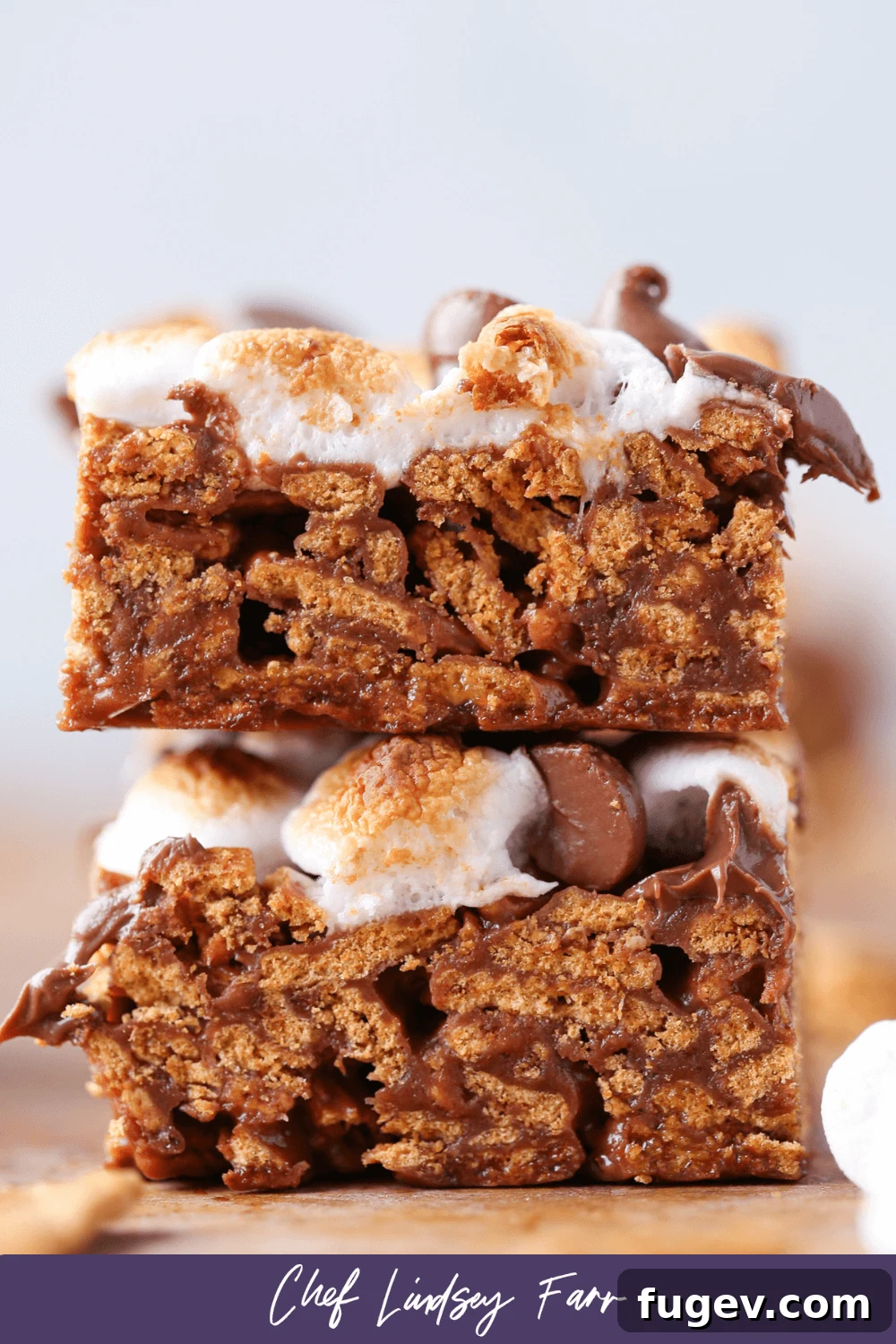 No Bake Golden Graham Smores Treats 10 No Bake Golden Graham Smores Bars presented with a stylish purple border.