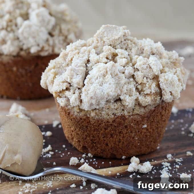 PB & Banana Bliss Muffins 4 Two Peanut Butter Banana Muffins with Streusel on a cooling rack