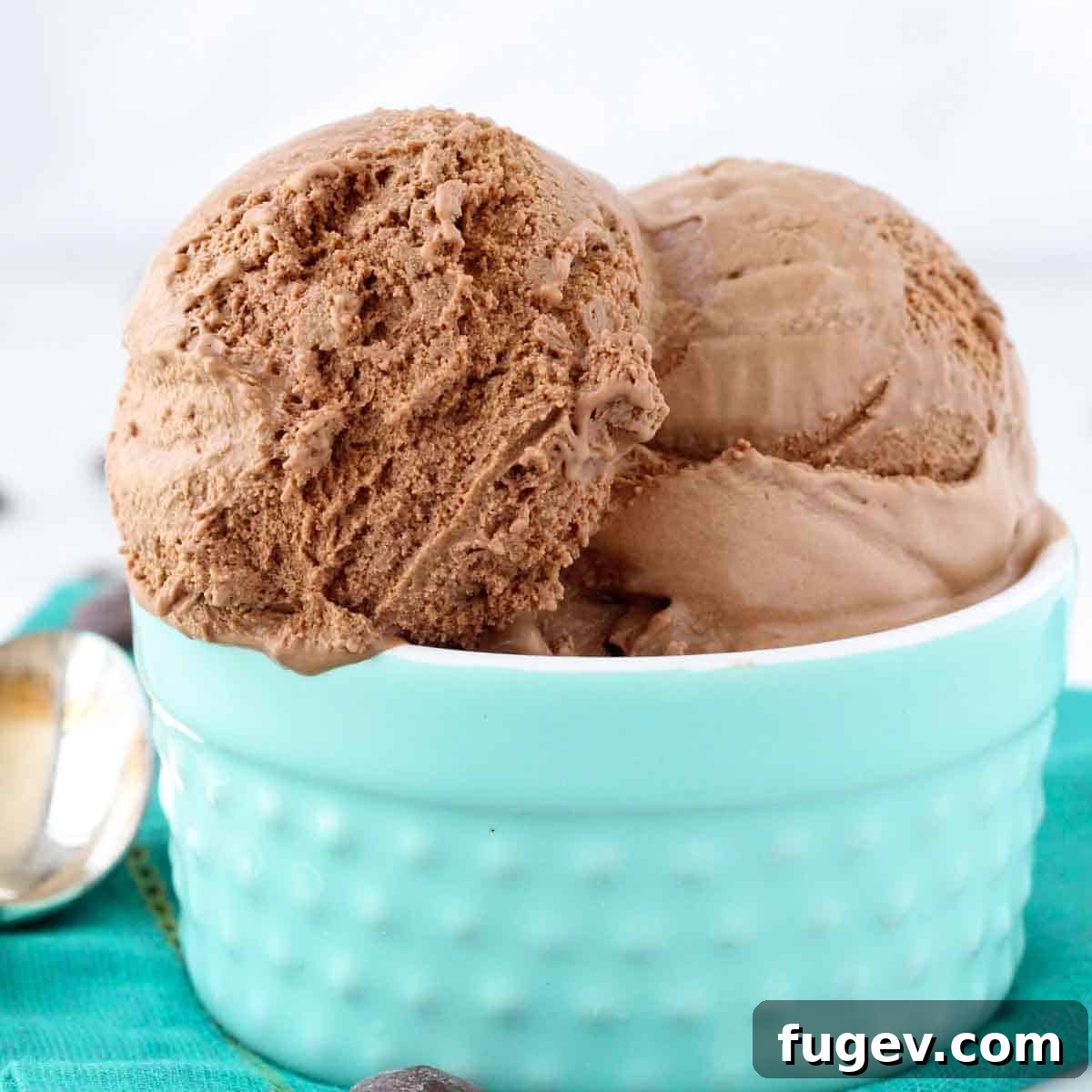 Decadent Chocolate Dream Ice Cream 4 A close-up of the creamy chocolate ice cream, highlighting its smooth texture.