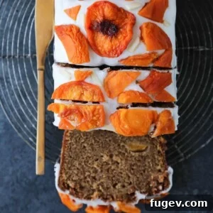 Peach Loaf Cake with beautiful dried peach decoration on top