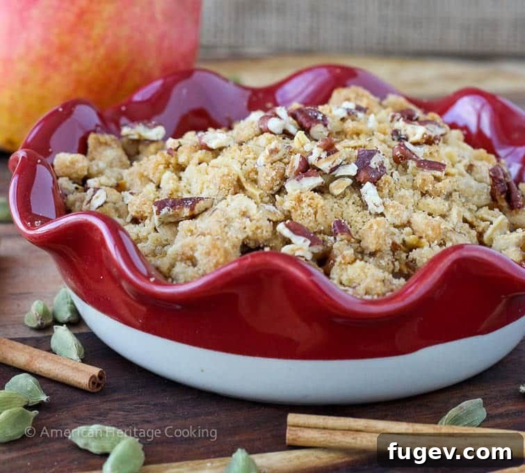 Fragrant Cardamom Pear Crumble 5 Two small ramekins of Cardamom Pear Crisp, ready to be served.