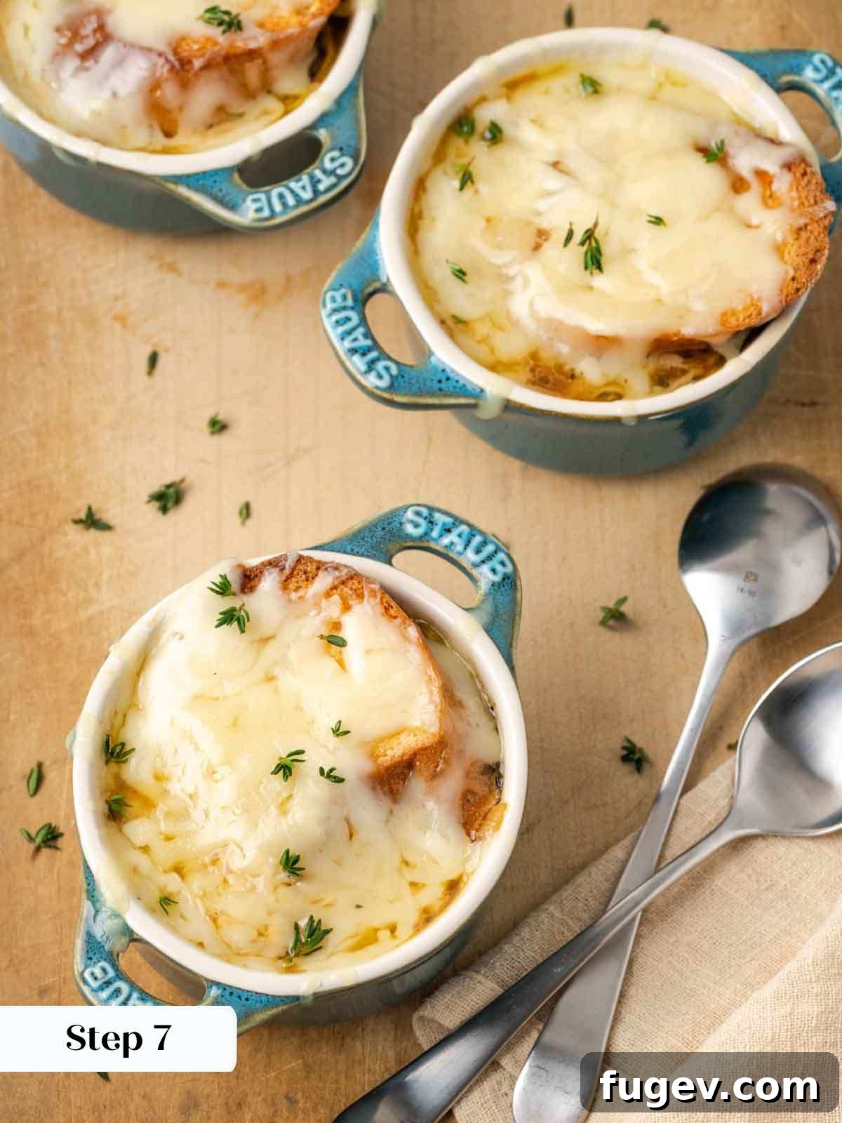 The Quintessential French Onion 10 baked french onion soup in 3 dishes.