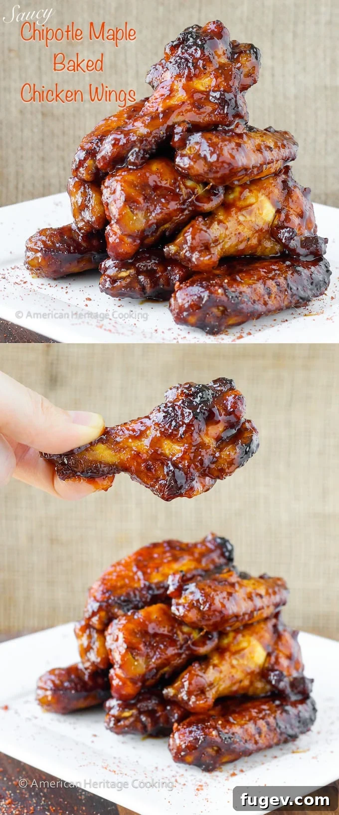 Sticky Sweet Chili Baked Wings 6 Two stacks of perfectly baked and sauced chicken wings, glistening under ambient light.