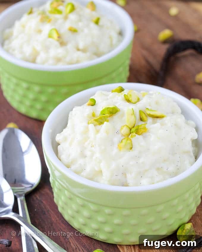 Comforting Vanilla Rice Pudding 3 Creamy Vanilla Bean Rice Pudding in a bowl, showing its smooth texture
