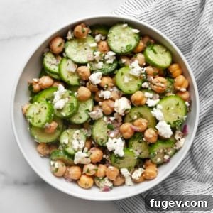 Chickpea cucumber salad in a small bowl.