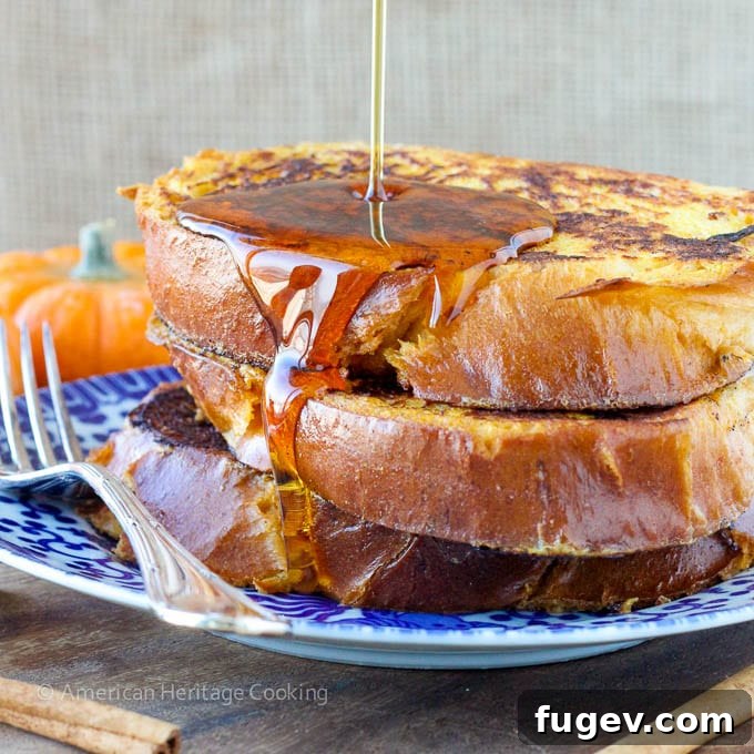 Pumpkin Spice French Toast: A luxurious breakfast dripping with maple syrup, perfect for fall