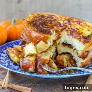 Pumpkin Spice French Toast: An easy holiday breakfast for two, served with syrup