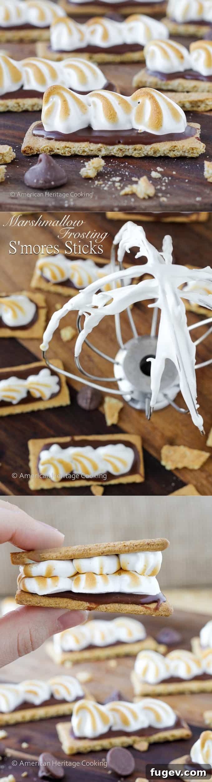 Pillowy Marshmallow Perfection 12 Homemade Marshmallow Frosting Smores Sticks | An easy, gelatin-free, recipe for marshmallow frosting and adorable, bite-sized S'mores snacks!