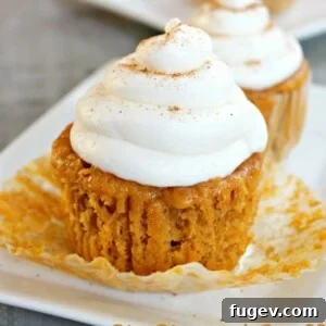 Pumpkin Pie Cupcakes by Six Sisters Stuff. All the delicious flavor of pumpkin pie in a cupcake!