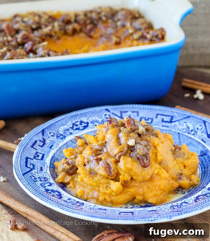 Guilt Free Sweet Potato Casserole 2 A delicious lightened up sweet potato casserole, golden brown with a pecan topping.