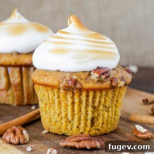 Sweet Potato Casserole Cupcakes with Homemade Marshmallow Frosting.