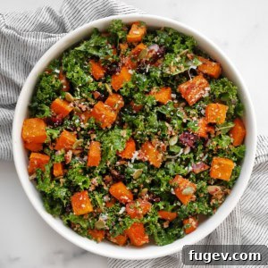 Harvest Roasted Butternut Squash Salad 9 Squash kale salad in a bowl.