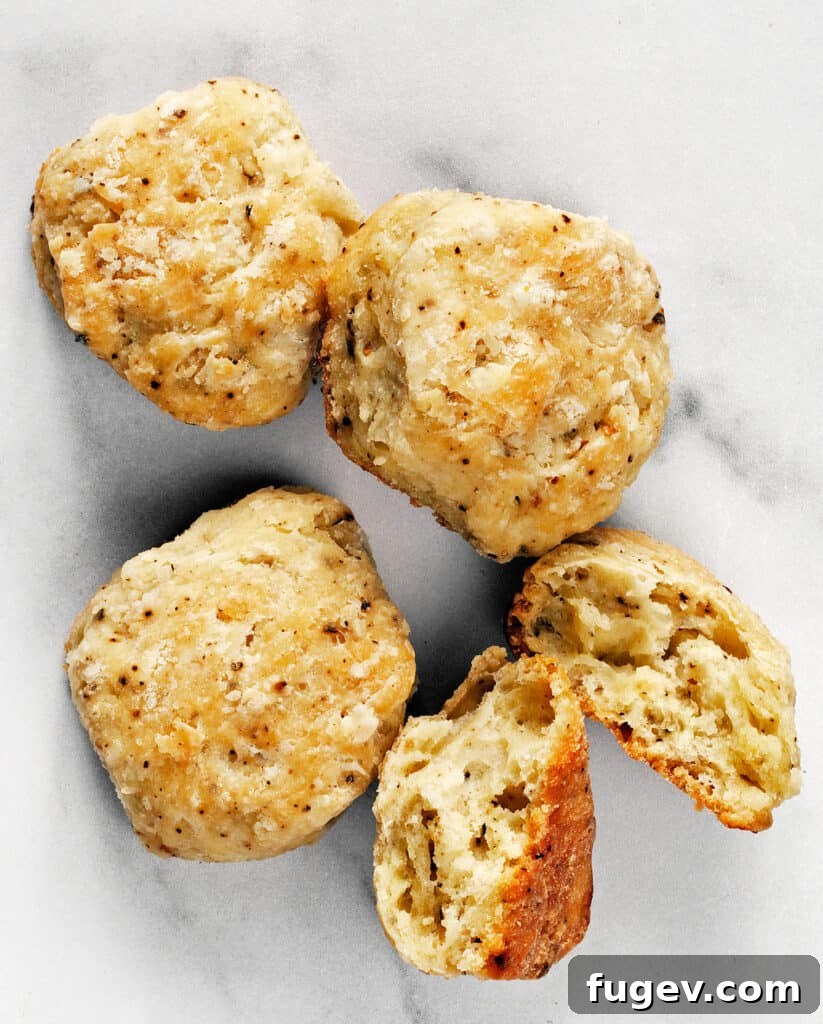 Salt and Pepper Biscuits 3 Close-up of baked Salt & Pepper Biscuits, showing their golden crust and fluffy texture