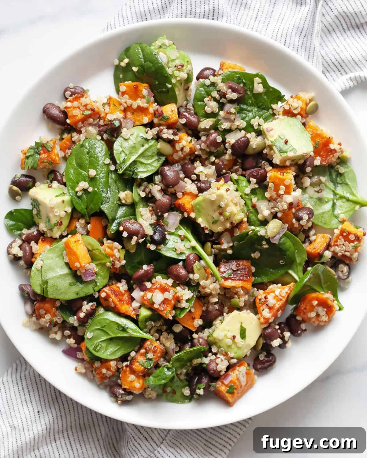 Spiced Roasted Sweet Potato & Black Bean Bowl 7 Roasted sweet potato black bean salad elegantly presented on a plate, ready to be enjoyed.
