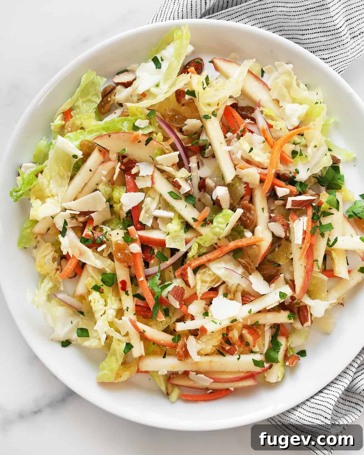Zesty Savoy Slaw 6 A serving of Savoy cabbage salad beautifully plated, ready to be eaten.